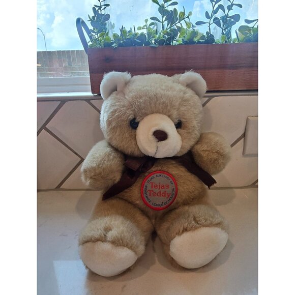 Tejas Teddy Bear Plush With Brown Bow & Patch - Picture 1 of 4